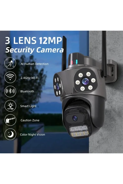 Venas 3 Kameralı FHD Polis Çakarlı Yapay Zekalı insan algılamalı Wifi Dış mekan Güvenlik Kamerası - Resim 4