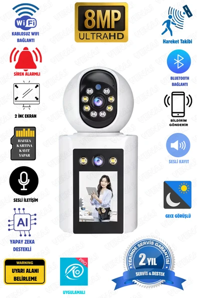 Venas Çift kameralı Monitörlü Full HD Alarmlı ev ofis bebek Güvenlik kamerası ürün görseli