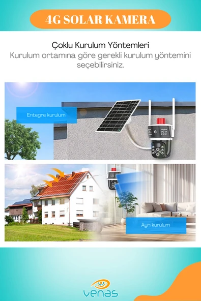 Venas 10x Zoom 4G Sim Kartlı Solar güneş Enerjili Full HD Çift Kameralı Akıllı Smart Güvenlik Kamerası - Resim 4
