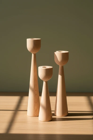 Ahşap Dekoratif Mumluk 3'lü Serenity - Resim 4