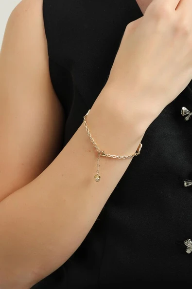 Yonca Altın Bileklik Kare Forse 3 mm 20 cm - Resim 3