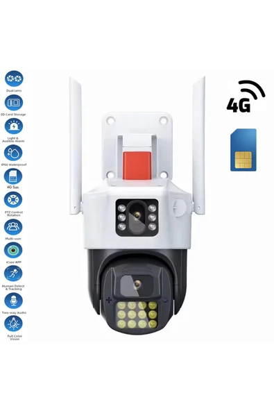 RADEX Çift Kameralı Adaptörlü 4g Sim Kartlı Hareketli Alarmlı Akıllı Güvenlik Kamerası - Resim 2