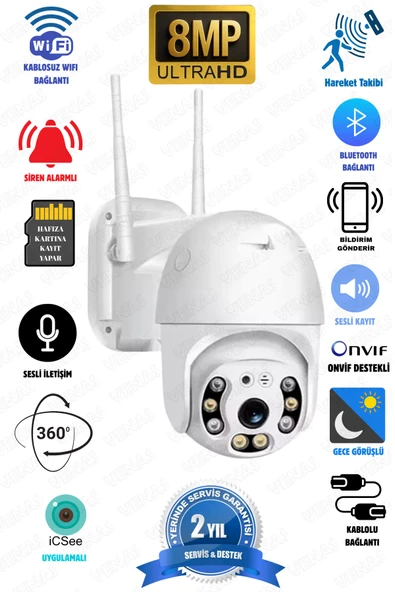 RADEX Ultra Hd 4k 4mp Alarmlı Hareket Takipli Kablosuz Wifi  Dış Ortam Akıllı Güvenlik Kamerası ürün görseli