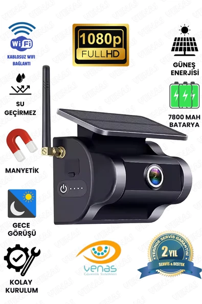 Venas 1080P FULL HD KENDİLİĞİNDEN BATARYALI GÜNEŞ PANELLİ MIKNATISLI WİFİ ARAÇ KAMERASI. ürün görseli