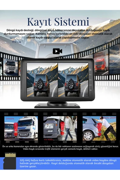 Venas 7 İNÇ DOKUNMATİK EKRANLI ÇİFT KAMERALI 1080p uLTRA HD KABLOSUZ ARAÇ KAMERASI - Resim 3