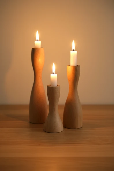 Ahşap Dekoratif Mumluk 3'lü Rustic - Resim 4