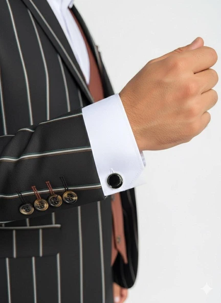 Erkek Çizgili Takım Elbise 3’lü Set – Ceket + Yelek + Pantolon – Slim Fit İtalyan Tarz - Resim 10