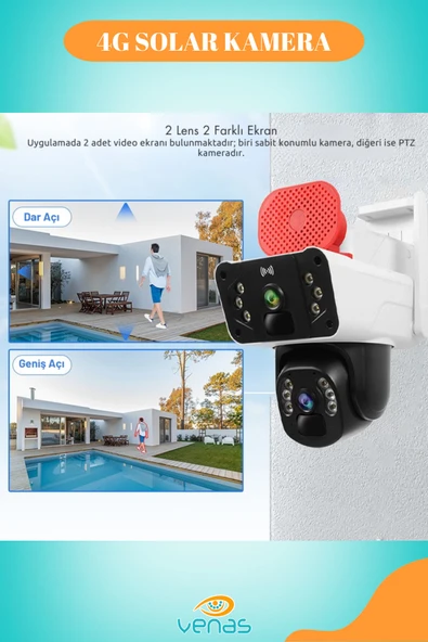 Venas 6 Mp Çift Kameralı Ve Sensörlü Güneş Panelli Sim Kart İle Çalışan Kablosuz İp Wifi Güvenlik Kamerası - Resim 2