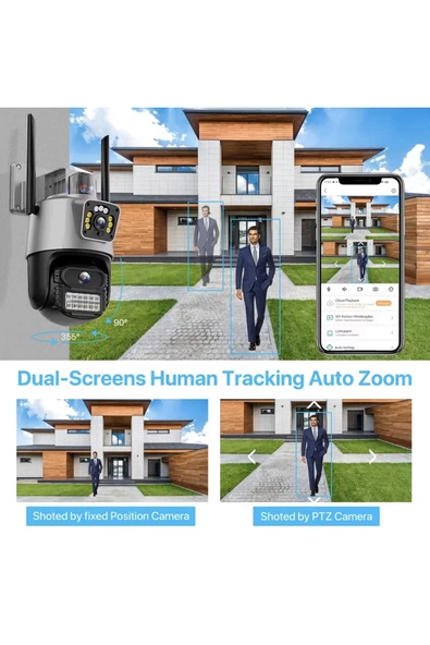 Pulnix Çift Kameralı 8MP Polis Çakarlı Wifi  Hareket algılama Ultra HD Dijital Zoomlu Güvenlik Kamerası - Resim 4