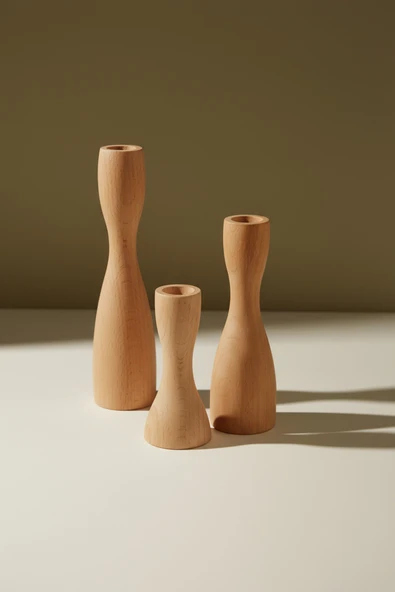 Ahşap Dekoratif Mumluk 3'lü Rustic - Resim 5