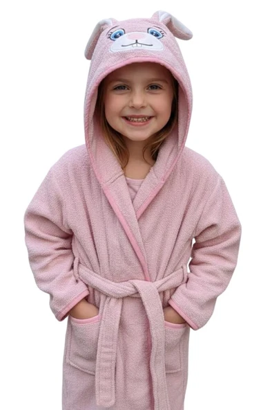 Tavşan Kulaklı Kız Erkek Çocuk Bornozu Lupi Pembe - Resim 4