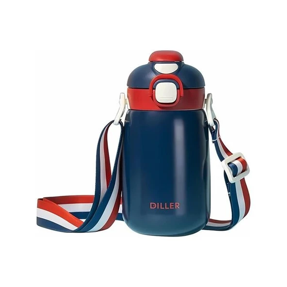 Diller 420ml Pipetli Askılı Çelik Lacivert Çocuk Termos Matara 6 Saat Sıcak/soğuk Tutma Süresi ürün görseli