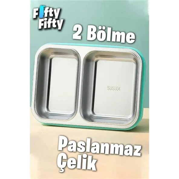 Vagonlife Bento 700ml Tek Katlı 2 Bölmeli Chopstick ve Kaşıklı Çelik Yemek Kutusu Pembe - Resim 3