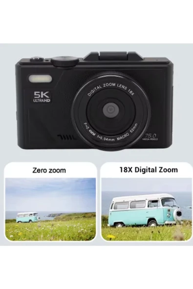5k 75mp Hd Dijital Kamera 18x Dijital Zoom, Flaşlı,3.0 İnç Ekranlı Fotoğraf Makinesi - Resim 3