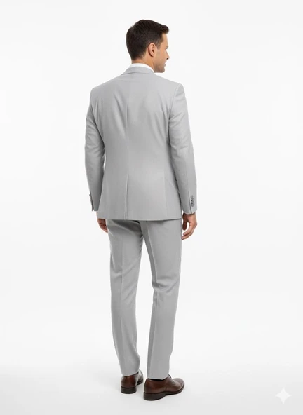 Gri Kruvaze İtalyan Kesim Erkek Takım Elbise – Slim Fit Modern Mikro Desen Kumaş - Resim 3