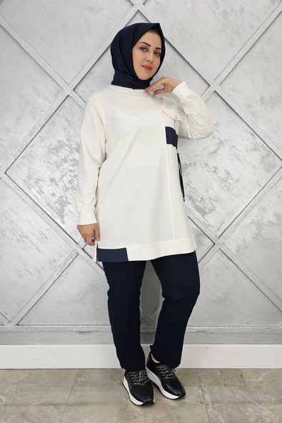 KADIN KOMBİNLİ TAŞ DETAYLI TESETTÜR TUNİK - Resim 3
