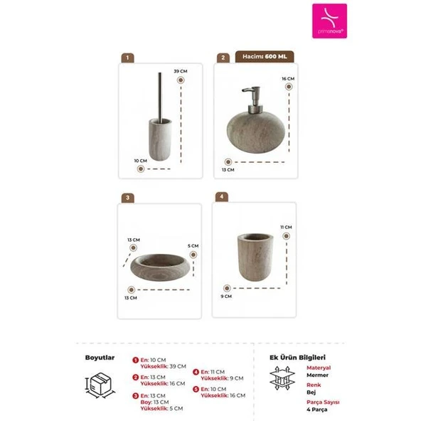 Primanova Bella Vita Banyo Seti 4 Parça - Bej - Resim 2