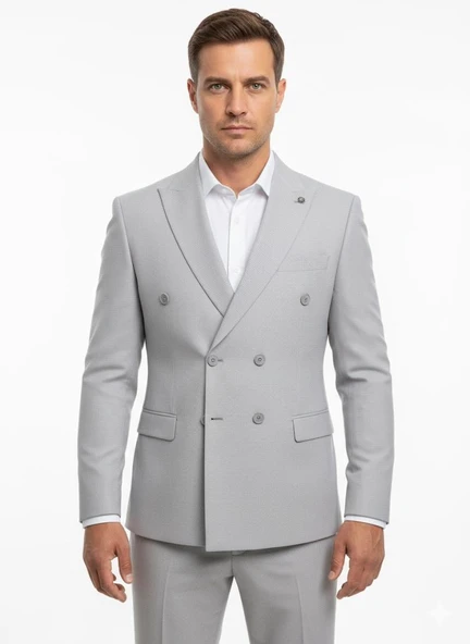 Gri Kruvaze İtalyan Kesim Erkek Takım Elbise – Slim Fit Modern Mikro Desen Kumaş ürün görseli