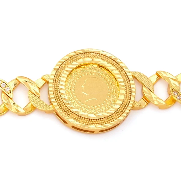 Altın Kaplama İmitasyon Zirkon Taşlı Desenli Çeyrek Altınlı Bileklik BLK-1175 - Resim 2