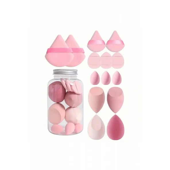 Piev Özel Kavanoz 16 Parça Makyaj Sünger Seti Pembe ürün görseli 1