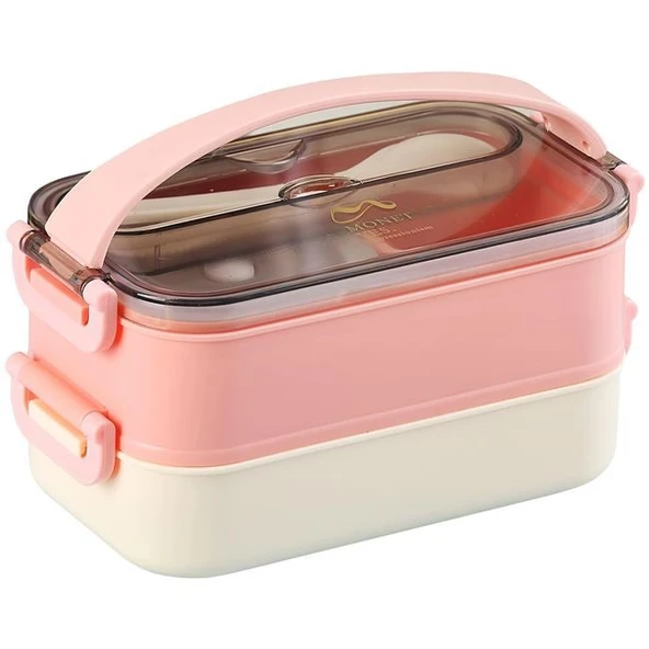 Vagonlife Bento 1500ml 2 Katlı 3 Bölmeli Paslanmaz Çelik Yemek Kutusu Pembe ürün görseli