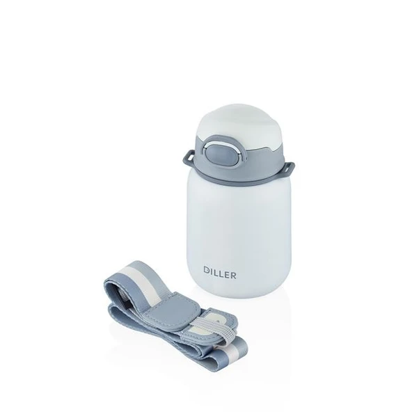 Diller 420ml Pipetli Askılı Çelik Beyaz Çocuk Termos Matara 6 Saat Sıcak/soğuk Tutma Süresi ürün görseli