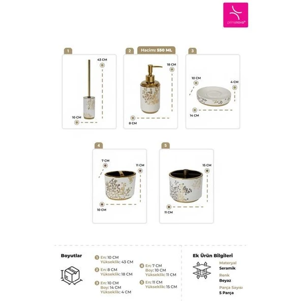 Primanova Eleanora Banyo Seti 5 Parça - Beyaz - Resim 2