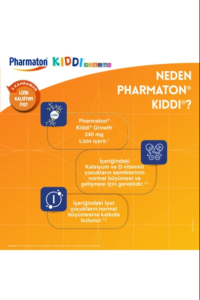 Pharmaton Kiddi Growth Kalsiyum Vitamin D İyot İçeren Takviye Edici Gıda Meyve Aromalı Şurup 200 ml - Resim 3