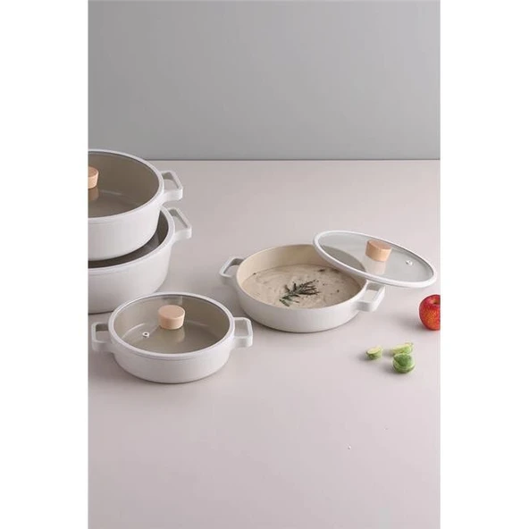 Neoflam Fika Cam Kapaklı Alüminyum Sahan Set 2'li 20-22 Cm Bej ürün görseli