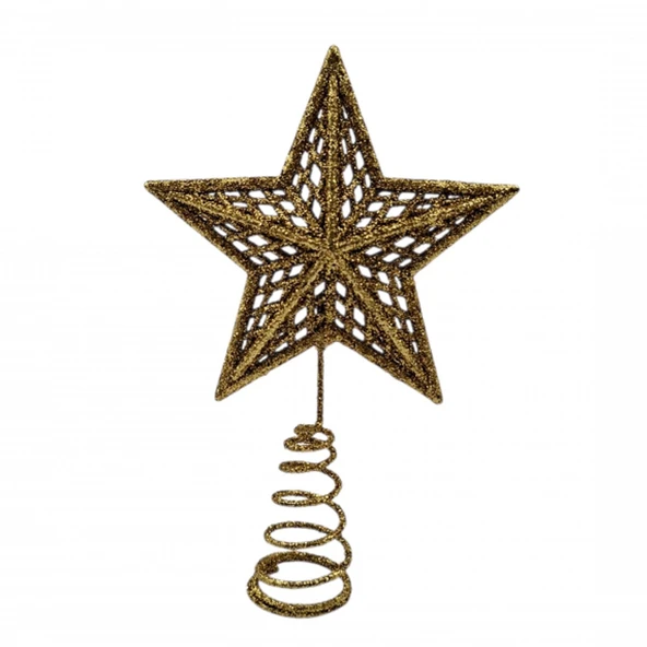 Yılbaşı Ağacı Tepe Yıldızı 15cm Simli Altın Dore Çam Ağacı Tepelik Süsü ürün görseli 1