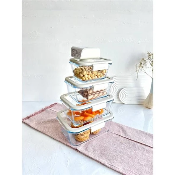 Neoflam Fika Glace Vakumlu Cam Saklama Kabı Seti Bej 5 Parça - Resim 2