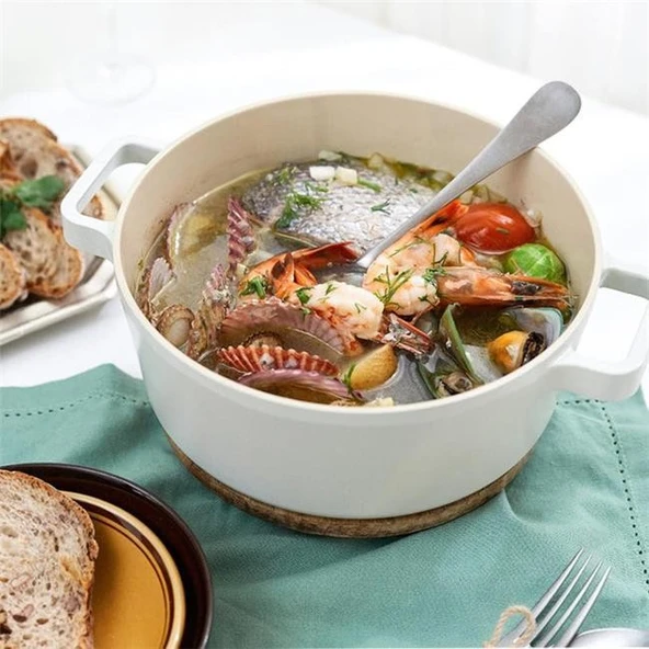 Neoflam Fika Cam Kapaklı Alüminyum Döküm Derin Tencere 22cm Bej - Resim 2