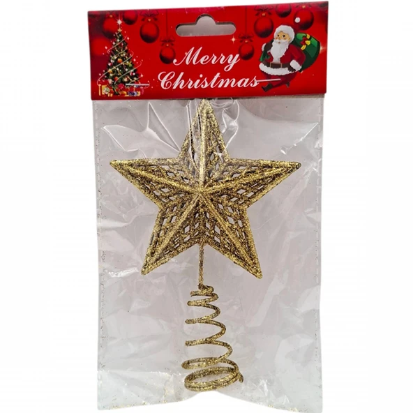 Yılbaşı Ağacı Tepe Yıldızı 15cm Simli Altın Dore Çam Ağacı Tepelik Süsü - Resim 2