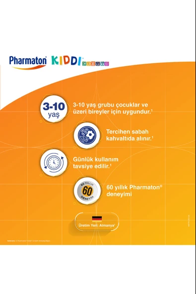Pharmaton Kiddi Growth Kalsiyum Vitamin D İyot İçeren Takviye Edici Gıda Meyve Aromalı Şurup 200 ml - Resim 4