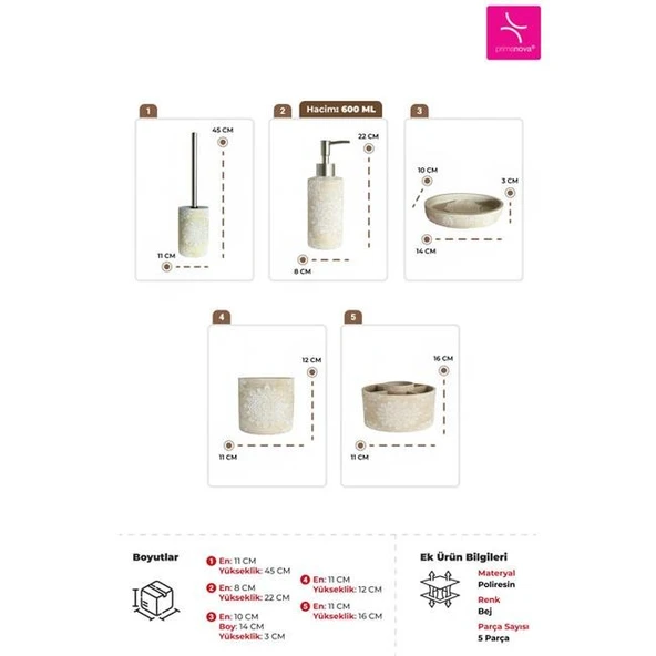Primanova Totem Banyo Seti 5 Parça - Bej - Resim 2