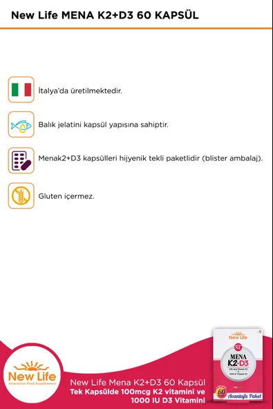 New Life Mena K2+D3 60 Kapsül - Resim 3