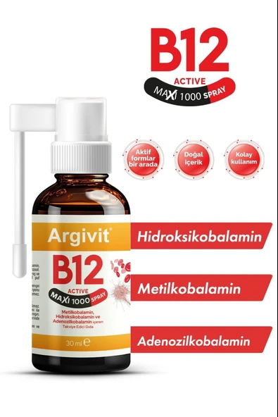 Argivit Vitamin B12 Active Maxi Sprey 30 ml ürün görseli
