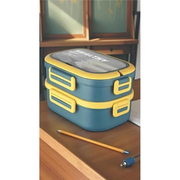 Akayev 1650ml İki Katlı 4 Bölmeli Çelik Yemek Kabı Mavi ürün görseli