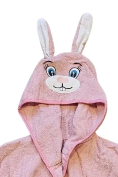 Tavşan Kulaklı Kız Erkek Çocuk Bornozu Lupi Pembe - Resim 6