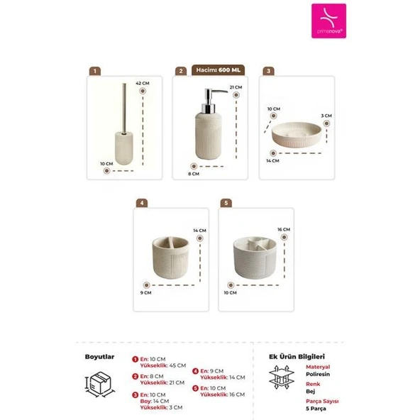 Primanova Scorro Banyo Seti 5 Parça - Bej - Resim 2