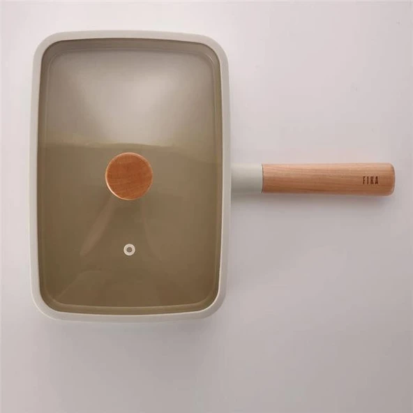 Neoflam Fika Alüminyum Döküm Dörtgen Tava 29CM Cam Kapaklı Bej - Resim 3