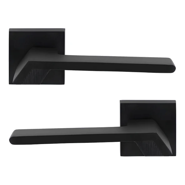 Kare Rozetli Oda Kapı Kolu Mat Siyah Sağa Sola Uygun Ön Arka Oda Kapısı 1 Takım - Resim 3