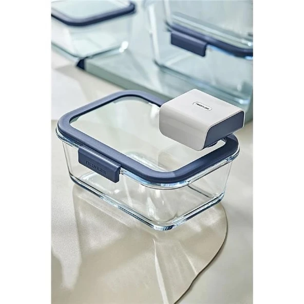 Neoflam Fika Glace Vakumlu Cam Saklama Kabı Seti Mavi 5 Parça - Resim 3