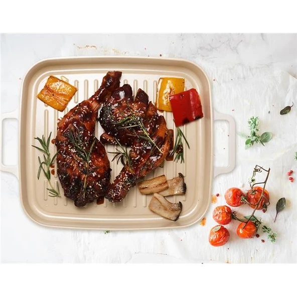 Neoflam Fika Dikdörtgen Alüminyum Grill Tava 28cm Bej ürün görseli