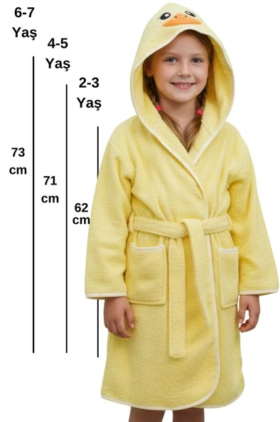 Tavşan Kulaklı Kız Erkek Çocuk Bornozu Lupi Sarı - Resim 3