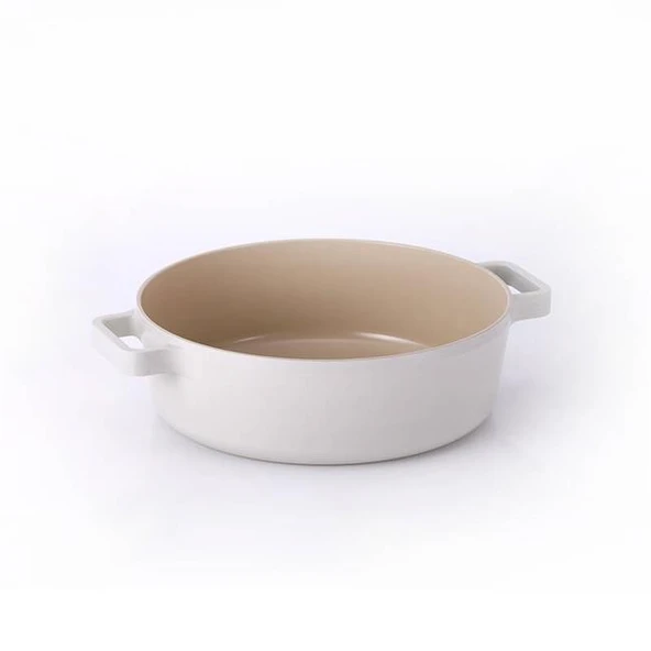 Neoflam Fika Cam Kapaklı Alüminyum Sığ Tencere 30CM Bej - Resim 2