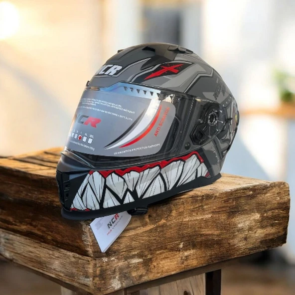 NCR KASK KAPALI VİSÖRLÜ M69 ECE22-06 BELGELİ GRİ ROBOTİK DİZAYN ürün görseli 1