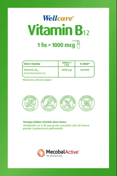 Wellcare Vitamin B12 1000 mcg Sprey 5 ml - Resim 2