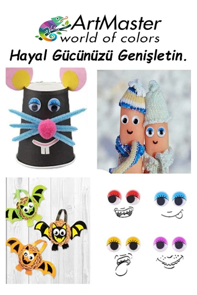 Yüz Yapım Seti Renkli Oynar Göz 12 mm 96 Lı 1 Paket Ağız Kulak Burun Bıyık Dudak Plastik Anasınıfı Etkinlik Hobi Tasarım - Resim 4