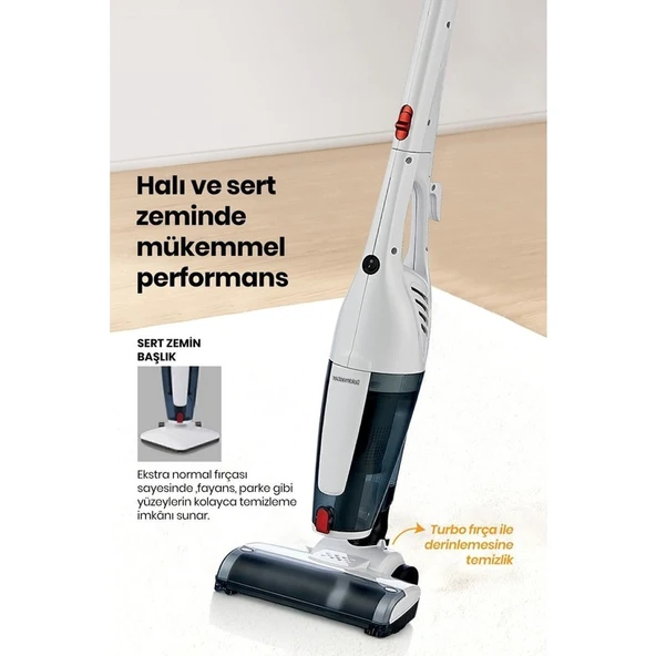 Goldmaster GM-7545 Joker Beyaz Dik Elektrikli Süpürge – 3 Fonksiyon, 1 L Toz Haznesi, Torbasız ve Güçlü Emiş - Resim 5